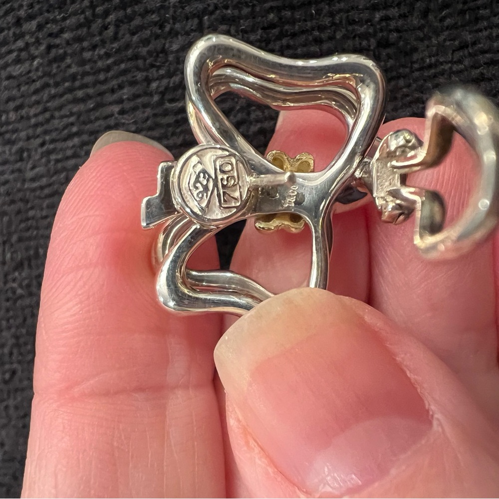 Tiffany & Co. Sterling Silver & 18k Gold Bow Earrings – Vintage Polished - Picture 7 of 9